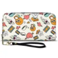 Women's long zippered leather wallet with retro cartoon print and handy wrist strap. - Retro Graffiti Print (V2QB-002)