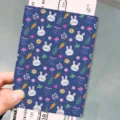 Cute rabbit pattern PU leather passport holder, portable travel document organizer bag for cards. - Normal Specification / Blue (Rabbit Print)