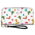 Women's PU leather zip wallet clutch with wrist strap, cute cartoon cactus print style. - Cactus Bear Print (V2QB-005)