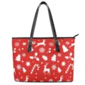 Stylish red Christmas tote bag with cute reindeer and snowflake print for women daily use. - Bright Red Reindeer Style (STB2-49) / M