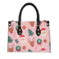 Charming Christmas print women handbag with festive Santa reindeer design and black handles. - STB-017 Style (B1)