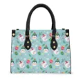 Christmas winter cartoon penguin polar bear pattern PU leather women shoulder handbag tote bag - 29*20*11 cm / Light Blue Penguin & Polar Bear (STB-014)