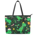 Δερμάτινη τσάντα tote με print δεινοσαύρου Χριστουγέννων κομψή γυναικεία τσάντα ώμου - Στυλ Σκούρο Πράσινο Δεινόσαυρος (STB2-50) / M