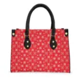 Red Christmas snowflake pattern PU leather handbag with black handles and gold hardware main - 29*20*11 cm / Red Snowflake Print (STB-007)