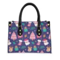 Christmas pattern women PU handbag stylish tote shoulder bag with dual handles for daily use - 29*20*11 cm / Purple Festive Theme Print (STB-013)