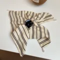 Detailed shot of Korean style striped square scarf with pearl waterdrop pendants and clip. - Hair Claw / Off White