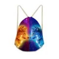 Polyester Cartoon Bedrukt Dubbele Trekkoord Rugzak Outdoor Sport Gym Tas Duurzaam - Dubbele Wolf Melkweg (03)