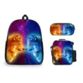 Mochila escolar con estampado de lobo galaxia juego de 3 piezas con estuche y lonchera - Animales del cielo estrellado-04