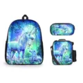 Conjunto de mochila escolar de unicornio de 3 piezas gran capacidad estuche y bolsa de almuerzo - Animales de galaxia-01