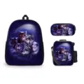 Set de mochila escolar con estampado de lobo de 3 piezas con lonchera y estuche escolar - Animales cielo estrellado-03