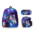 Conjunto de mochila escolar con diseño de caballo galaxia estuche y bolsa de almuerzo - Animales del cielo estrellado-05