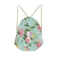 Bloemen Print Trekkoord Rugzak Casual Sport Gym Tas Mintgroen Katoenen Tas Outdoor - Bloemen & planten-03