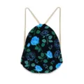 Blauwe Roos Print Trekkoord Rugzak Lichtgewicht Sporttas Casual Gymsack Koordtas voor Reizen Sport - Bloemen & planten-09