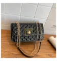 Black quilted chain shoulder bag stylish crossbody handbag with gold hardware for women. - Black
