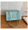Light blue quilted chain crossbody bag stylish small square shoulder bag for women daily fashion - Blue