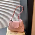Stylish pink underarm bag with braided strap, star patterns and chain decor for women. - Pink