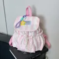Pink striped cute school backpack for teenage girls stylish casual daypack large capacity - With Pendant / Pink