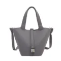 Élégant sac seau gris pour femme, sac à main en cuir élégant avec poignées et cadenas. - Gris