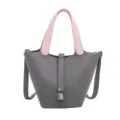 Sac à main seau gris et rose pour femme, élégant sac cabas en cuir PU avec cadenas et poignées. - Gris et Rose