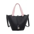 Sac à main seau noir et rose pour femme, élégant sac cabas en cuir synthétique avec cadenas. - Noir Et Rose