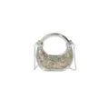 Silver metal round handle evening bag with sparkling colorful glitter and chain strap. - Silver Multi