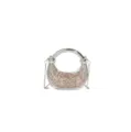 Mini rhinestone acrylic evening bag with metal round handle and chain strap for women. - Silver and Pink