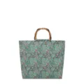 Bolso Tote Etnico Estampado Floral con Estilo Paisley y Asa de Bambú Natural. - Verde