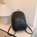 Women stylish small black leather backpack for daily commute casual travel school bag - Black