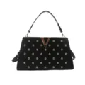 Sac à main noir à rivets pour femme de luxe design sac bandoulière avec logo V doré élégant - Noir
