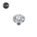 Titanium dermal anchor top with clear crystal gem, 1.2mm threaded microdermal piercing jewelry. - 1.2*3mm M1.2 Thread / Silver White
