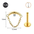 F136 Titan Knorpel Piercing Schmuck mit Kettchen Anhänger und glänzendem Zirkonia. - Runder Strass-Stil / 0.8x6mm / Gold