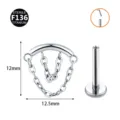 F136 Titan Piercing Kettenanhänger Detailansicht mit genauen Massangaben und Struktur. - Doppelkette / 0.8x6mm / Silber