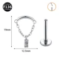F136 Titan Körperpiercing Schmuck mit Kette Anhänger Labret Stecker in 19mm Größe neu - 0.8x6mm / Rechteckige Anhänger Silber