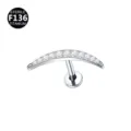 Titanium curved crescent moon labret stud detail shot with sparkling clear cubic zirconia stones. - Bar 1.2*6mm Thread M0.9 / Long Moon Silver