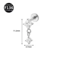 Piercing labret de titanio con dos colgantes de circonita cuadrados, 11,2 mm de largo, estéril. - Estilo 1 / 1.2x6mm / Plateado
