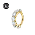 Gouden titanium piercing ring met fonkelende zirkonia stenen, steriele lichaamsieraden. - 1.2x8mm / Goudwit