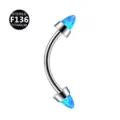 Titanium curved barbell piercing with blue opal cone ends, body jewelry for eyebrow. - 1.2x6x3mm / OP05