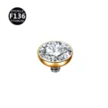 Titanium body piercing jewelry top with crystal gem, sterile implant grade F136 labret stud replacement end. - 1.2*3mm M1.2 Thread / Gold & White