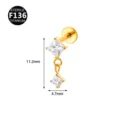 Titanio F136 doble circonita cuadrada labret pasador piercing joya de cuerpo oro 11.2mm - Estilo 1 / 1.2x6mm / Dorado