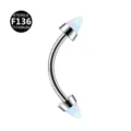Titanium curved barbell body piercing jewelry with opal spikes, sterile and high quality. - 1.2x6x3mm / OP17