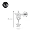 ASTM F136 Titanio Circonita Estrella Labret Pincho Piercing Cuerpo Joya Moda Top - Estilo 2 / 1.2x6mm Rosca M0.9 / Plateado