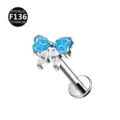 Gioiello piercing labret fiocco in titanio con zirconi cuore blu e bianco marquise. - Solo testa (senza barra) / Blu mare + bianco