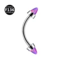 Titanium curved barbell body piercing jewelry with purple opal spike ends for eyebrow and ear. - 1.2x6x3mm / OP38