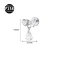 Skoulariki piercing kardia apo titanio F136 me zirkonio, gia cartilagino kai cheili. - Στυλ 3 / 1.2x6mm Σπείρωμα M0.9 / Ασημί