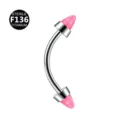Titanium Curved Barbell Eyebrow Ring with Pink Opal Cone Piercing Jewelry Body Piercing - 1.2x6x3mm / OP42