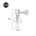 F136 Titan Piercing Labret Stecker mit Zirkonia Tropfen Anhänger Ohrschmuck 16x7mm - Drei Wassertropfen-Anhänger / Nur Kopf (Ohne Stab) / Silber