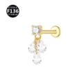F136 Titan Zirkon Tropfen Hängendes Labret Knorpel Ohrring Körper Piercing Schmuck - Drei Wassertropfen-Anhänger / Nur Kopf (Ohne Stab) / Gold