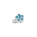 Close-up detail of sparkling blue cubic zirconia flower microdermal piercing top in steel. - 1.6x2.5x5mm / Aqua