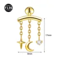 Titanium Knorpel Piercing Ohrring mit Stern Mond Anhänger und Ketten Detailansicht. - Stern-Mond-Kettenquasten-Stil (Nicht vertikal Gold 2675 Stil 1) / 1.2x6mm (Gewinde M0.9) / Gold