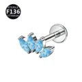 Detailed shot of F136 titanium marquise cubic zirconia cluster labret cartilage piercing stud. - 1.2x6mm Bar / Silver Ocean Blue